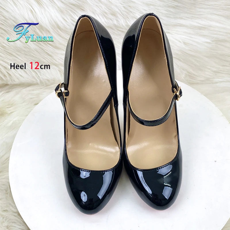 Round Toe Stiletto Shoes For Women Black Mary Jane Shoes 10CM 12CM Thin High Heels Spring Autumn Buckle Strap Fashion Sexy Pumps.