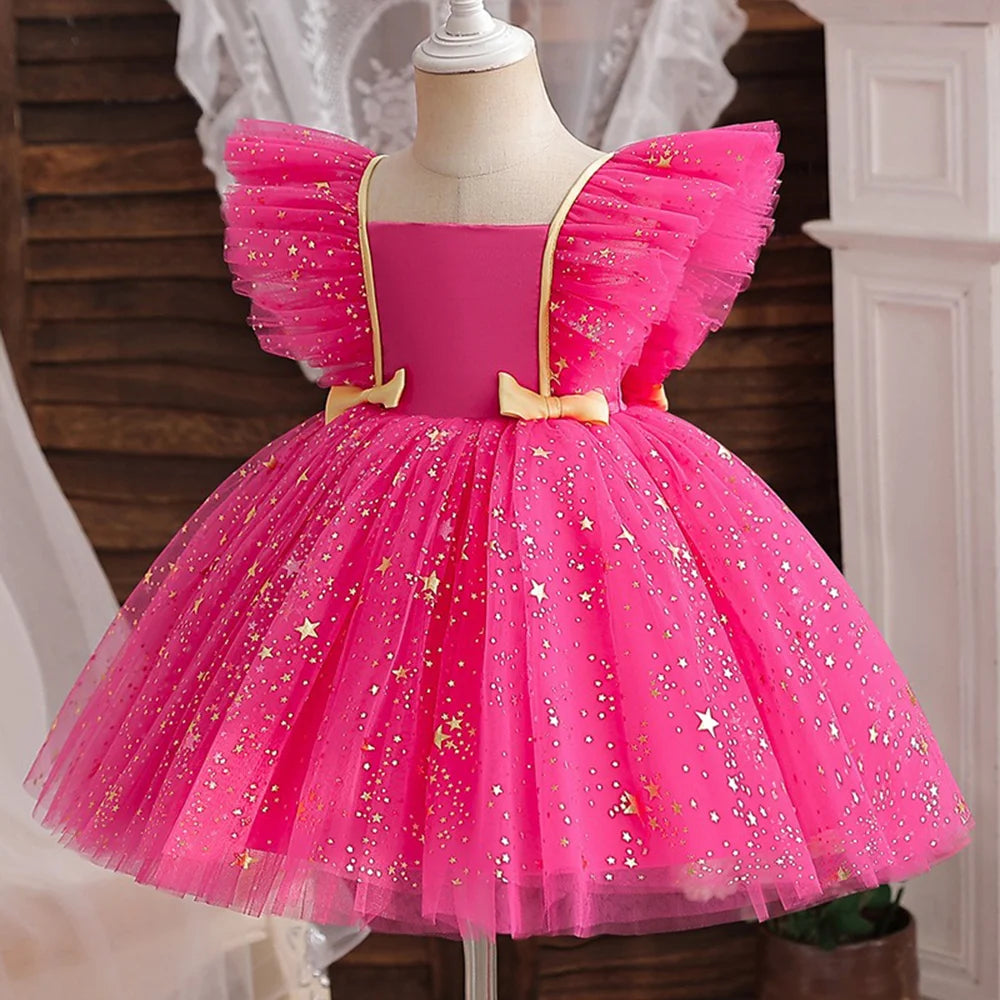 Hello Kitty Prinzessinnenkleid für Mädchen, Pailletten, Stern, Rüschen, Schleife, Tutu-Kleid, Baby, formelles Gala-Abschlussballkleid, Kinder-Abendparty-Kostüm.