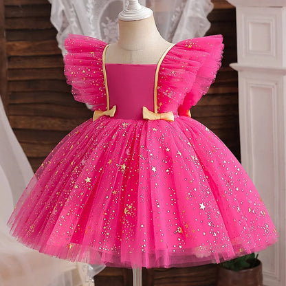 Hello Kitty Prinzessinnenkleid für Mädchen, Pailletten, Stern, Rüschen, Schleife, Tutu-Kleid, Baby, formelles Gala-Abschlussballkleid, Kinder-Abendparty-Kostüm.