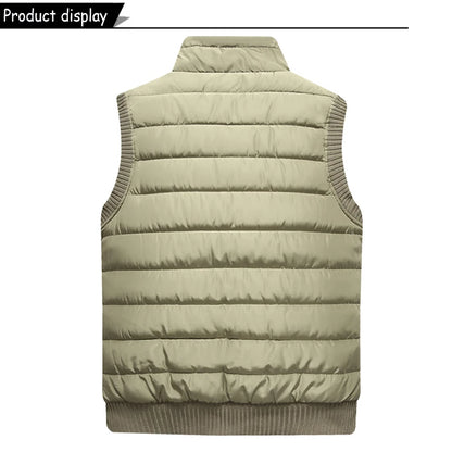 2024 Men Winter Sleeveless Casual Warm Stand Collar Vest Men Autumn Solid Color Outdoors Windproof Fashion Style Vest Male Coat.
