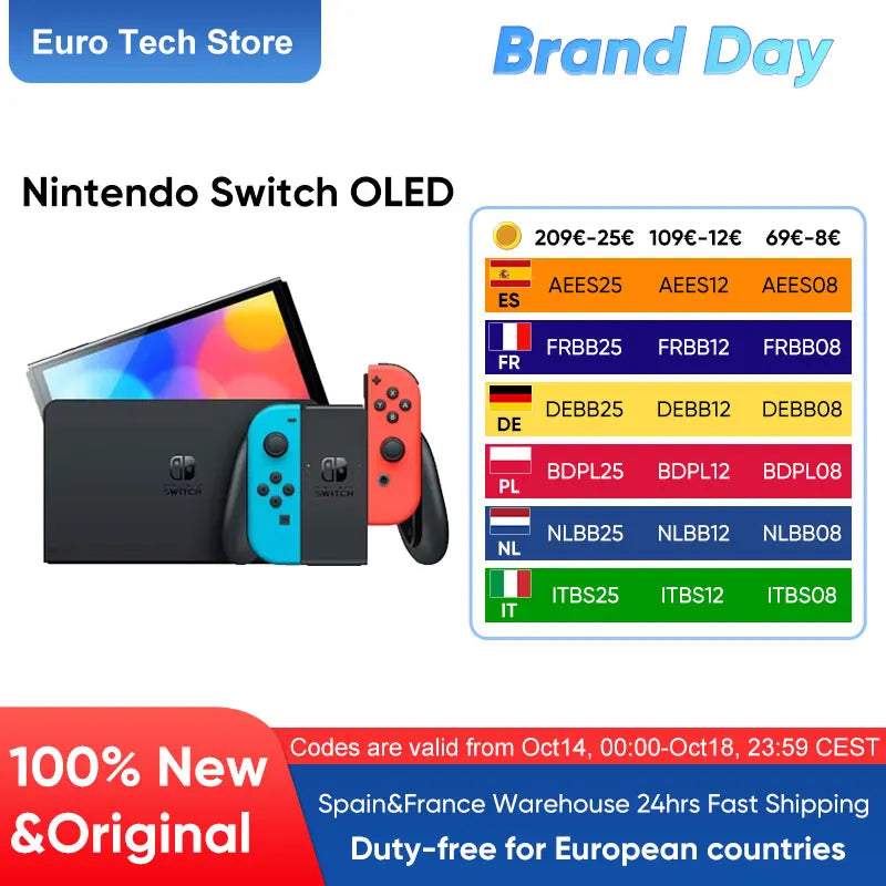 Nintendo Switch OLED Game Console with white or neon (64GB) 7 inch OLED screen enhanced Audio LAN port with cable.