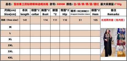 Eid Muslim Dress for Women Hooded Abaya 2 Piece Set Diamond Jalabiya Morocco Party Dresses Dubai Abayas Kaftan Vestido Long Robe.