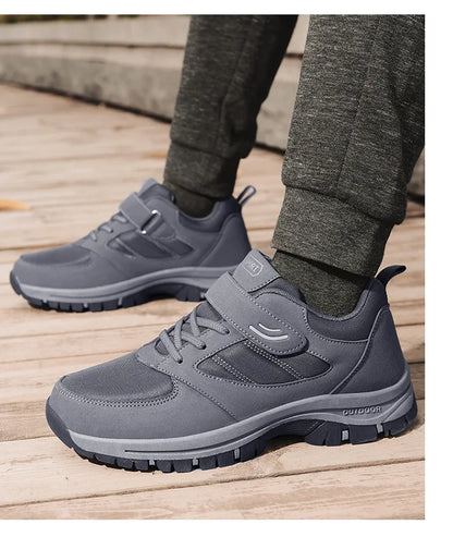 Men's Trendy Running Shoes With Hook And Loop Fastener, Comfy Breathable Wear Resistant Shock Absorption Cushioned Sneakers