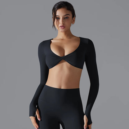 Yoga Long Sleeve Slim Sexy Breathable Quick Drying Sport Brassiere Gym Push Up Shockproof High Intensity Pilates Clothes Women