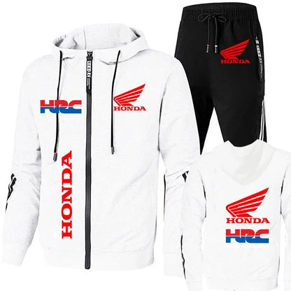 Honda Hoodie Sets Men's Clothing Honda Red Wings And HRC Logo Print Tracksuit Men Autumn Zip Up Hoodies+Pant Sets Men Honda Coat.