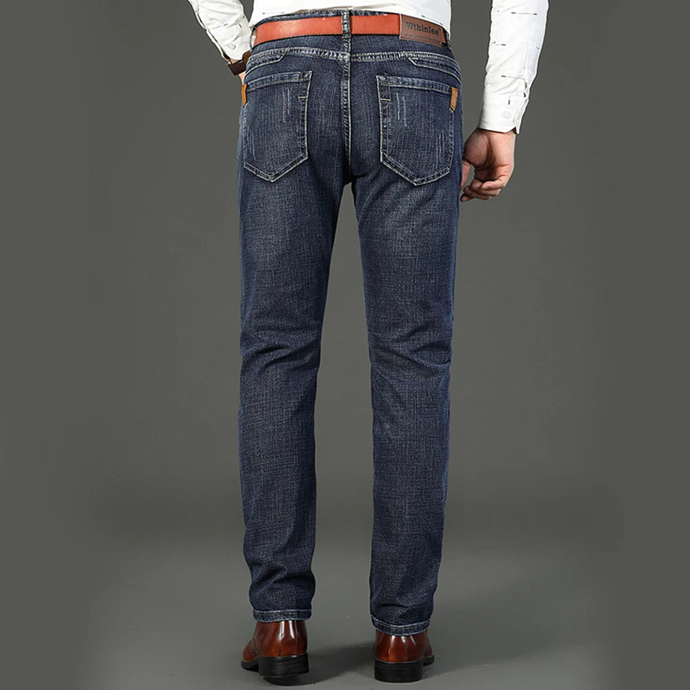 Wthinlee Spring Summer Business Jeans Men Light Blue Casual Straight Stretch Fashion Classic Work Denim Trousers Brand Clothing.