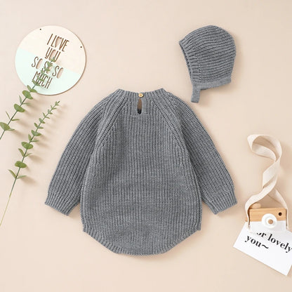 Neugeborenen Baby Mädchen Boy Knit Pullover Strampler Crewneck Sweatshirt Langarm Warme Bodys Tops Mit Hüte Herbst Winter Kleidung.