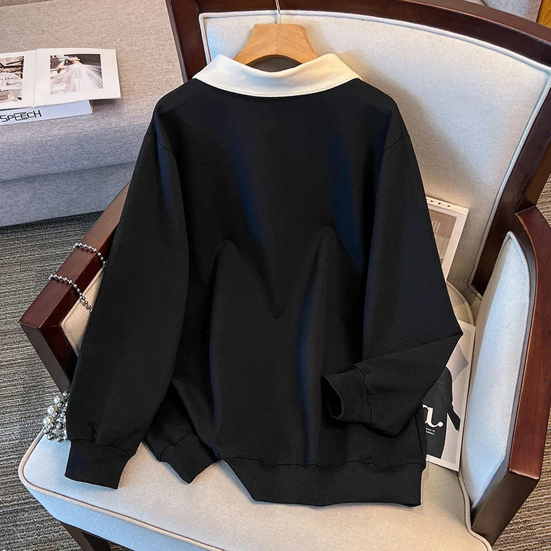 175kg plus size Damen büste Frühling Herbst lose Kragen bedruckt Langarm Sweatshirt schwarz rosa 4xl 5xl 6xl 7xl 8xl 9xl.