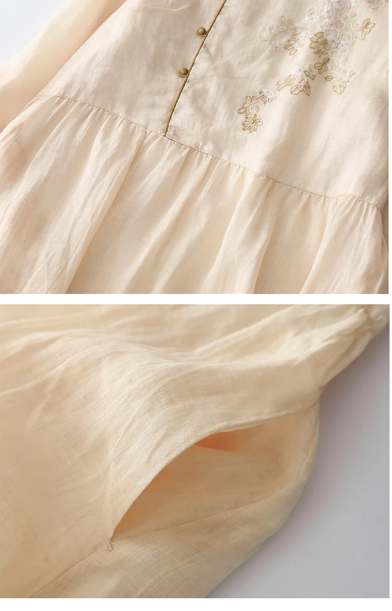 Vintage lange Damen kleider neue chinesische Stickerei koreanische Kleidung Sommer Kurzarm lose Freizeit kleid.