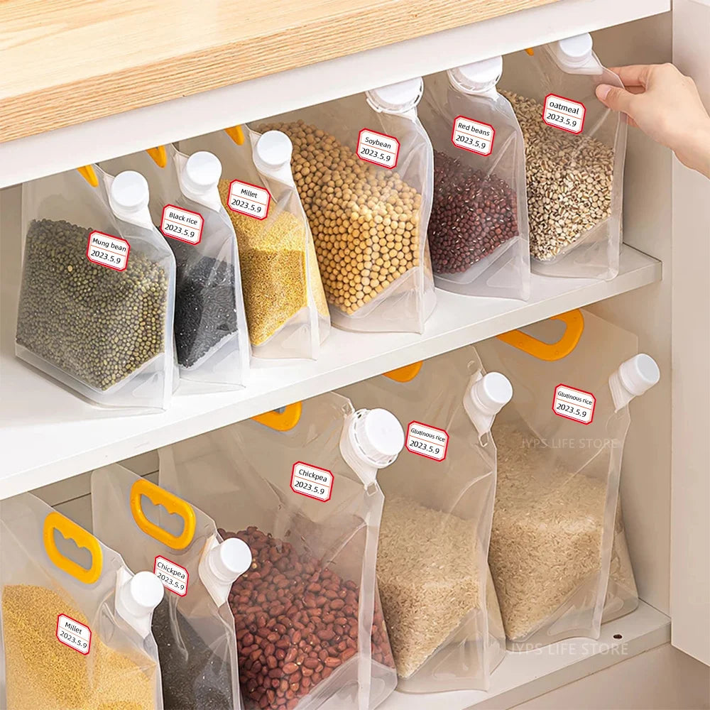 5Pcs Grains Sealed Bag Cereal Containers Moisture-Proof And Insect-Proof Transparent Food Grade Storage Bag Kitchen Organizer.