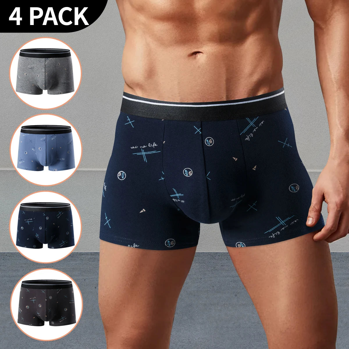 4/5 Stück Herrenmode Bedruckte Unterwäsche Bequeme Joker Boxer Plus Größe 5XL Jugendliche Mehrfarbige Mix Shorts Boxer mittleren Alters