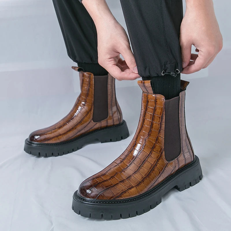 Street Style Pointed Toes Chelsea Boots Stylish Leather Ankle Boots Fashion High Top Shoes Party Business Motorcycle Boots Botas.