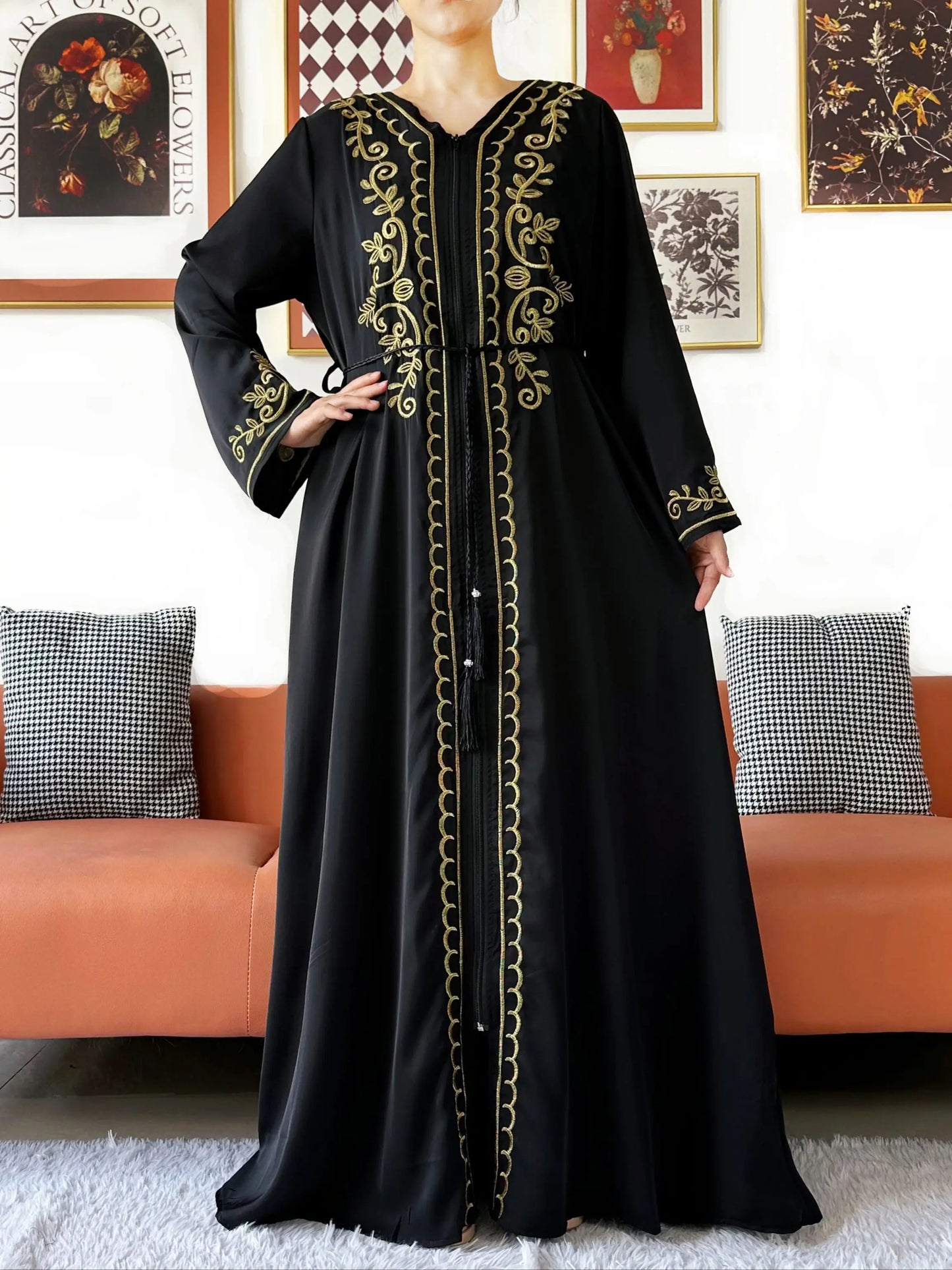 2025 New Elegant Women Abaya Long Sleeve Chiffon Loose Open Abaya Muslim Islamic Clothing Cardigan Style for Special Occasions.