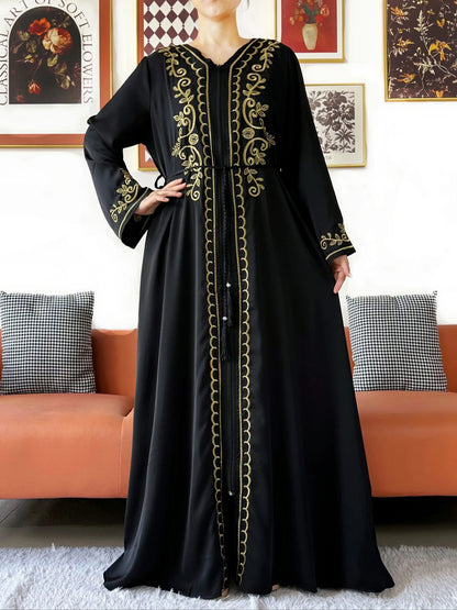 2025 New Elegant Women Abaya Long Sleeve Chiffon Loose Open Abaya Muslim Islamic Clothing Cardigan Style for Special Occasions.