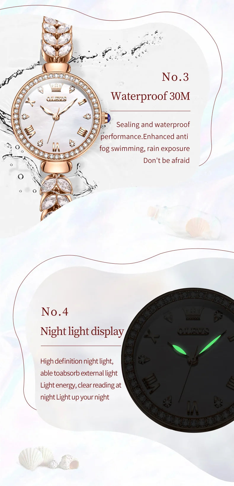 OLEVS 9971 Women's Watches Elegant Fashion Original Wristwatch Waterproof  Fish Bone Strap Luminous Hand Diamond Bezel Reloj.