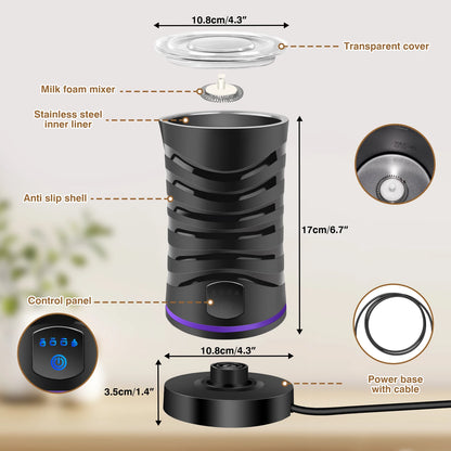 4 in 1 Automatic Milk Frother Electric, 600ml Capacity Hot & Cold Milk Foamer, Silent Operation for Coffee Cappuccino Chocolatte.