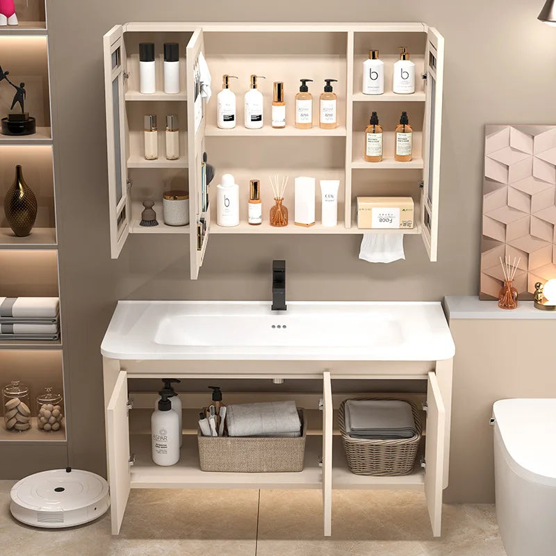 Space Badezimmerschrank aus Aluminium mit Wabenbogen und Seitenschrank, Waschbecken-Kombination, WC-Waschbecken, integrierte Keramik