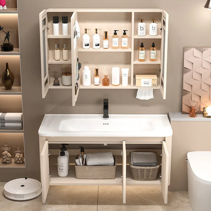 Space Badezimmerschrank aus Aluminium mit Wabenbogen und Seitenschrank, Waschbecken-Kombination, WC-Waschbecken, integrierte Keramik