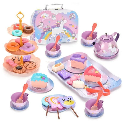 Kids Tea Party Set For Little Girls Mermaid Gift Pretend Toy Tin Tea Set Princess Tea Time Kitchen Pretend Play Tea Set Gift
