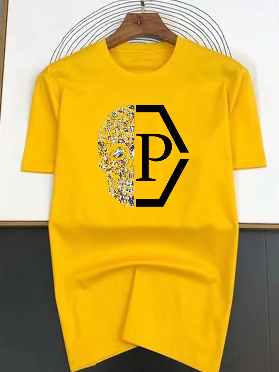 Summer Hip Hop Style Skulls Pattern T-shirt For Men Round Neck Short Sleeve Loose Tops Breathable Comfortable Oversized Clothing.