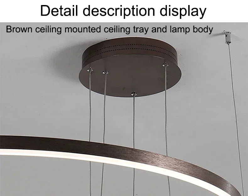 2025, moderner LED-Deckenleuchter für Zuhause, gebürstet, runde Ringe, montierte Anhängerbeleuchtung, Wohnzimmer, Gold, Kaffeefarbe, Hängelampe