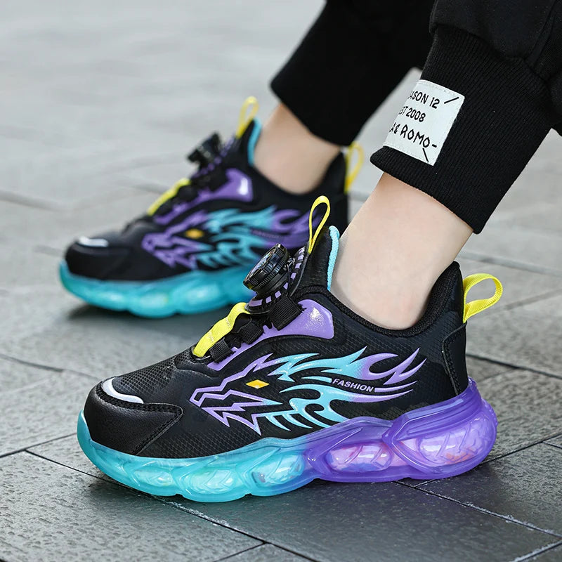 New Anti-skid Leather Kids Sneakers for Boys Running  Walking Lightweight Casual Shoes With Fashion Dragon Pattern Size 28-39.