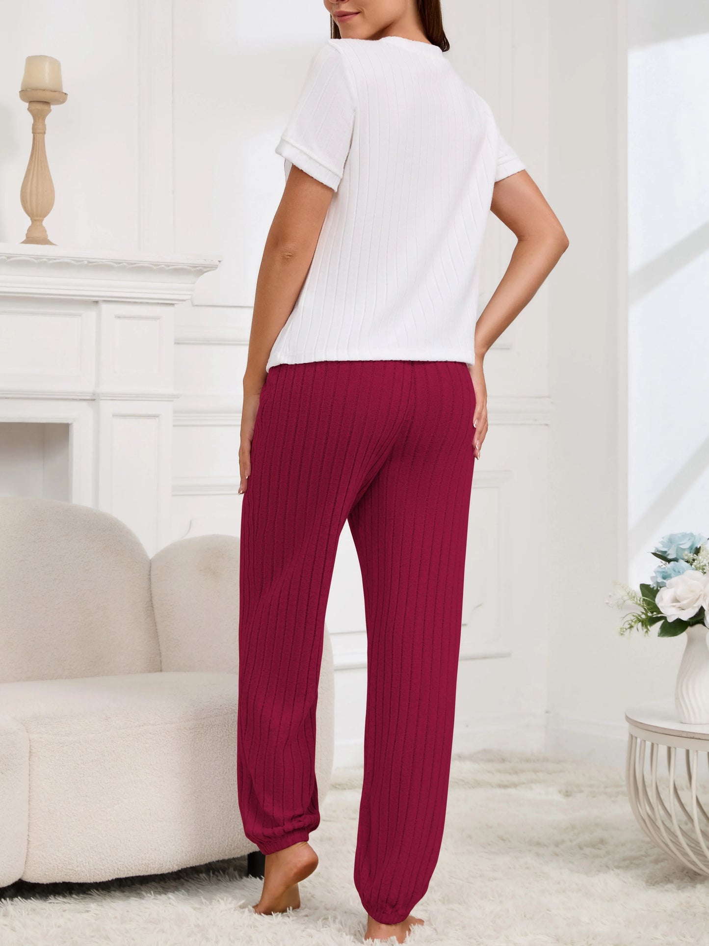 Damen-Pyjama-Set im neuen Stil, Herzmuster, kurzärmeliges Hemd, Hose, zweiteilig, einfach und schön, lässige Heimkleidung.