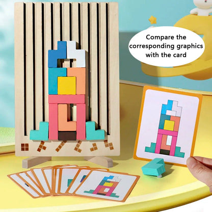 Wooden 3D Russian Blocks Puzzle Brain Teasers Toy Tangram Jigsaw Intelligence Colorful Blocks Montessori Educational.
