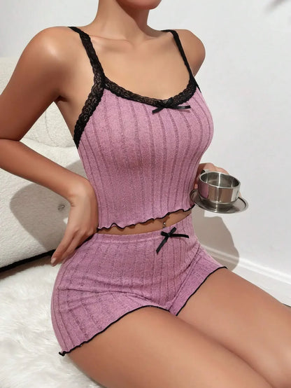 Sommer Sling Pyjamas Set für Frauen Nachtwäsche Homewear Female Sense Spitze Crop Tops und Shorts Pijamas Loungewear.