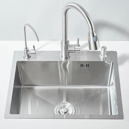 Edelstahl-Küchenspüle mit Wasserhahn, Trinkwasserhahn/Seifenspender, 55 x 45 cm, Spülbecken-Set mit Abflussset/Korb