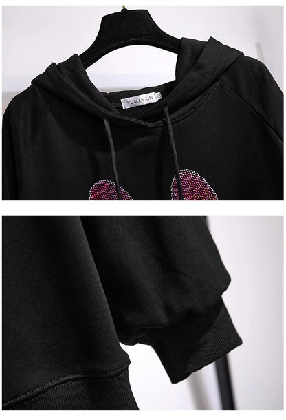 175Kg Plus Größe frauen Fehlschlag 170 Herbst Winter Neue Lose Fleece Cartoon Mit Kapuze Sweatshirt Schwarz Weiß 6XL 7XL 8XL 9XL 10XL 11XL