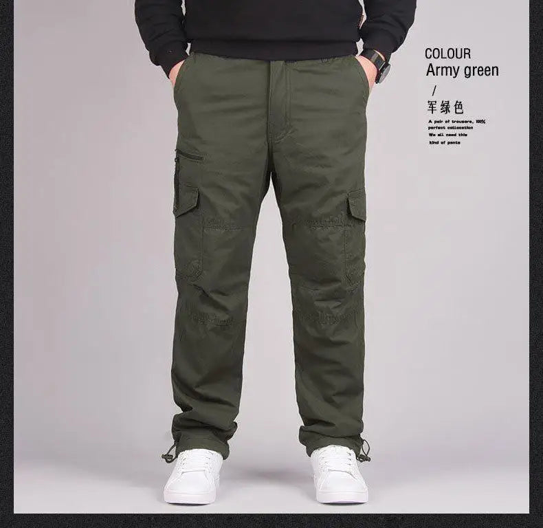 Autumn Winter Mens Cargo Pants Fleece Warm Trousers Cotton Pants Insulated Hiking Running Pants Man Multiple Pockets.