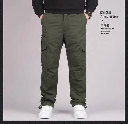 Autumn Winter Mens Cargo Pants Fleece Warm Trousers Cotton Pants Insulated Hiking Running Pants Man Multiple Pockets.