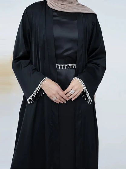 Ramadan Kebaya Chain Satin Kimono 2 Piece Abaya Set Turkey Islam Dress Muslim Sets Abayas For Women Robe Femme Musulmane Kaftan