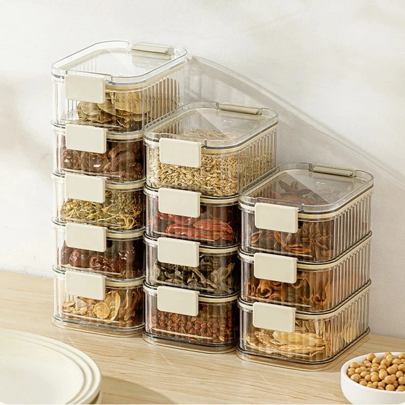 Stackable Spice Storage Boxes Plastic Seasoning Jar Multi-Layer Food Container Crisper Cereal Coffee Beans Sealed Organizers.