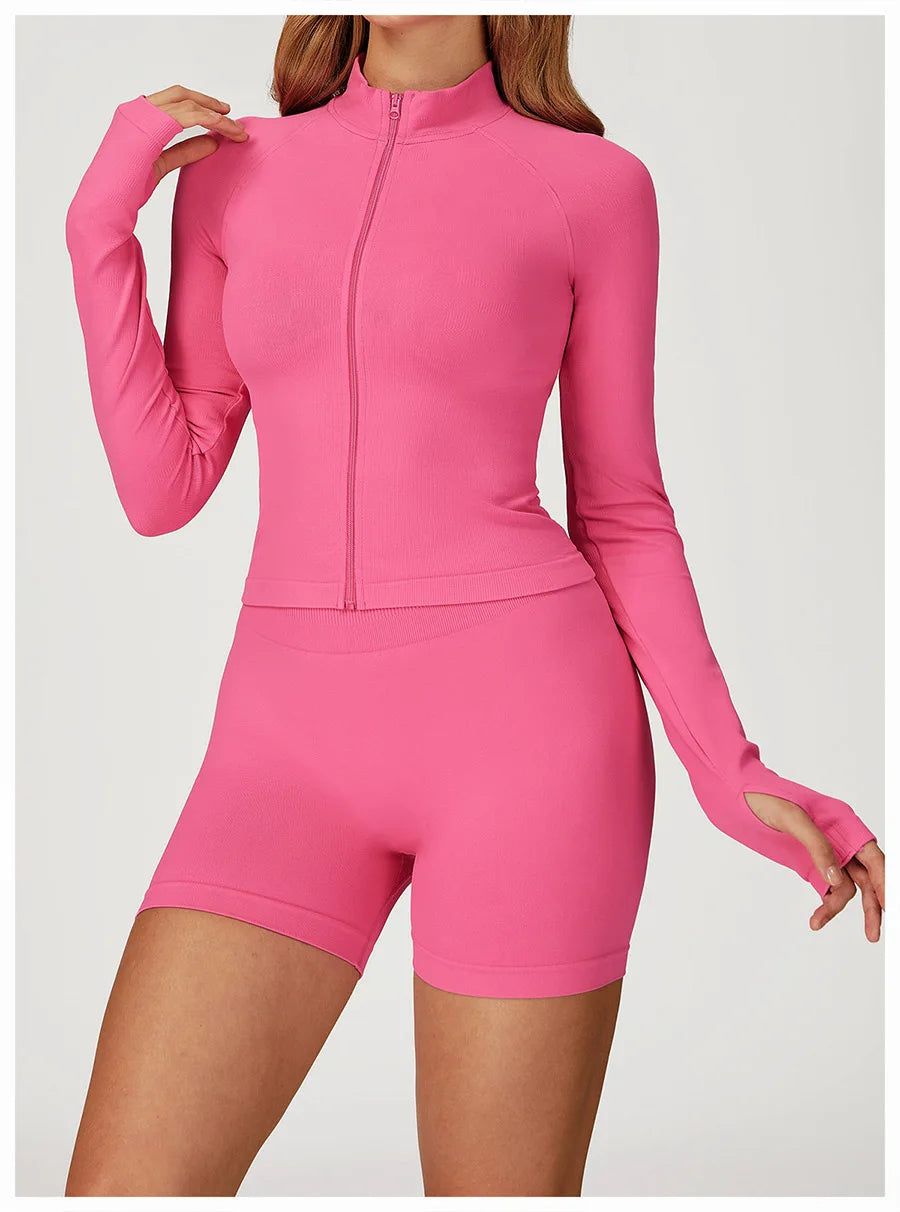 2PCS Yoga Suit Sports Set Women Gym Set Woman Tracksuit Running Workout Long Sleeve Sports Shirt Shorts and bra set Sport Outfit.