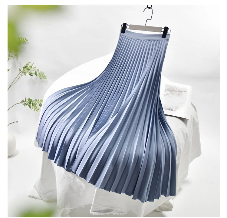Looks Thin Pleated Skirt 2025 New High Waist A-line Skirt Mid-length Big Size Plaid Skirt Long Pleated Skirt Length 75-90cm