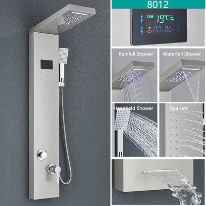 Bathroom LED Light Rain Waterfall Shower Panel Faucet Body Massage Jets Shower Faucet Stainless Steel Tub Spout Shower Column