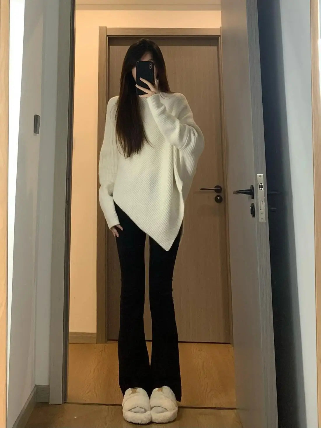 Herbst Winter Neue Frauen Pullover Koreanische Mode Chic Casual Rollkragen Solide Asymmetr Lose Batwing Hülse Pullover Gestrickte Tops.