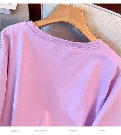 175kg plus size Damen büste Frühling Herbst loser Rundhals ausschnitt Langarm bedrucktes Sweatshirt schwarz lila 5xl 6xl 7xl 8xl 9xl