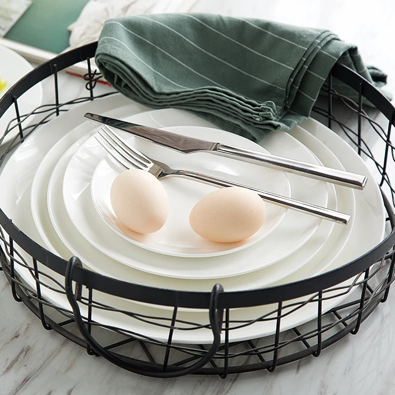 8 inch, plain white bone china vintage round deep plates, white ceramic tray, japanese style, dinner serving plate.