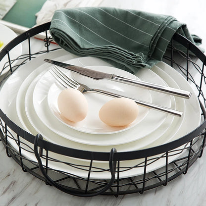 8 inch, plain white bone china vintage round deep plates, white ceramic tray, japanese style, dinner serving plate.