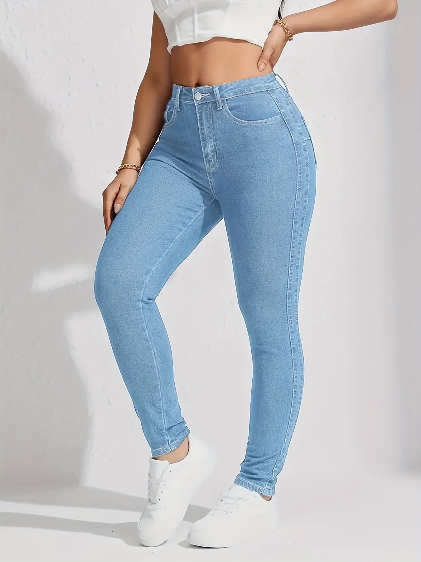 Exclusive Supply for Amazon Independent Station European and American Women's Clothing New Tight Elastic Pants Jeans  High Waist.