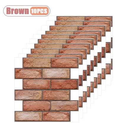 10PCS 3D Self Adhesive Foam Wall Stickers Waterproof Wallpaper Panels for Living Room Bedroom Dining TV Background Decor