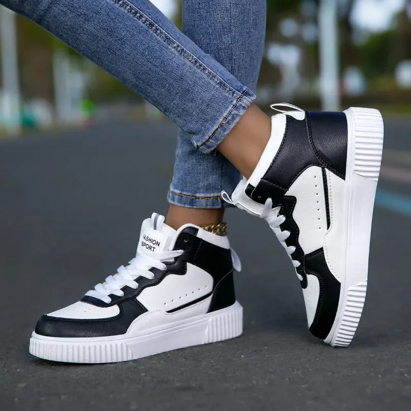 YRZL High Top Sneakers Unisex Waterproof Pu Leather Lightweight Sports Shoes Wear Resistant Tennis Shoes for Men Women.