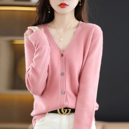 Women's Sweater 2025 Spring Autumn Cardigans V-neck Single Breasted Short Slim Lady Knitwear Tops Solid Korean Fashion Cardigan.