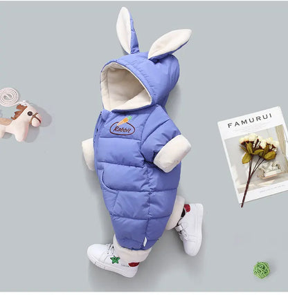 Winter Neue Baby Strampler Jungen Mädchen Patchwork Dicke Plus Samt Overalls Winddicht Mit Kapuze Overalls Schneeanzug Ein Stück Body
