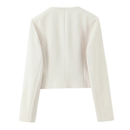 HH Women Solid Pant Set Long Sleeve O-Neck Double-Breasted Blazers+High Waist Chain Matching Side Zipper Trousers Sets.