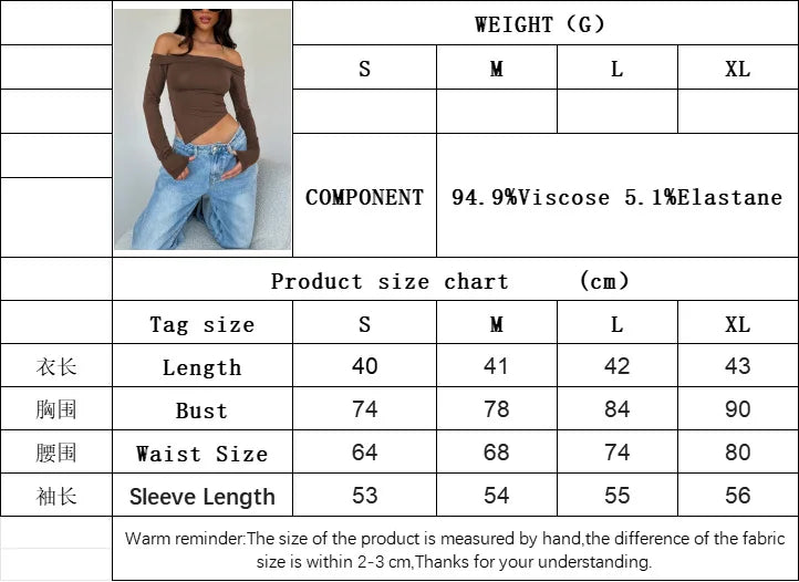 Hot-selling women's T-shirt with a unique and trendy style, a one-shoulder off-the-shoulder short, long-sleeved, solid-color top.