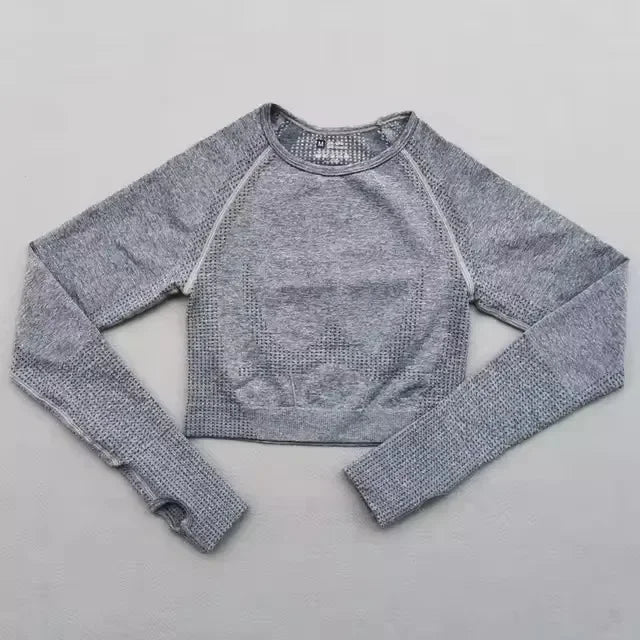 Seamless Yoga Shirt Women Fitness Long Sleeve Crop Top Workout Tops Gym Clothes Sportswear Running T-shirts.